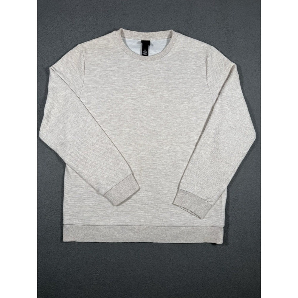 H&M Mens Crewneck Sweatshirt Oatmeal Light Gray Textured Fleece Pullover. #0030